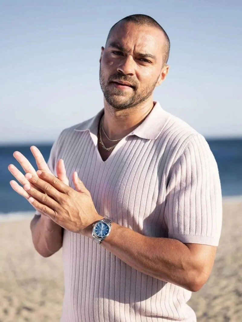 点击打开原图 演员Jesse Williams佩戴全新Aqua Terra 41毫米表款
